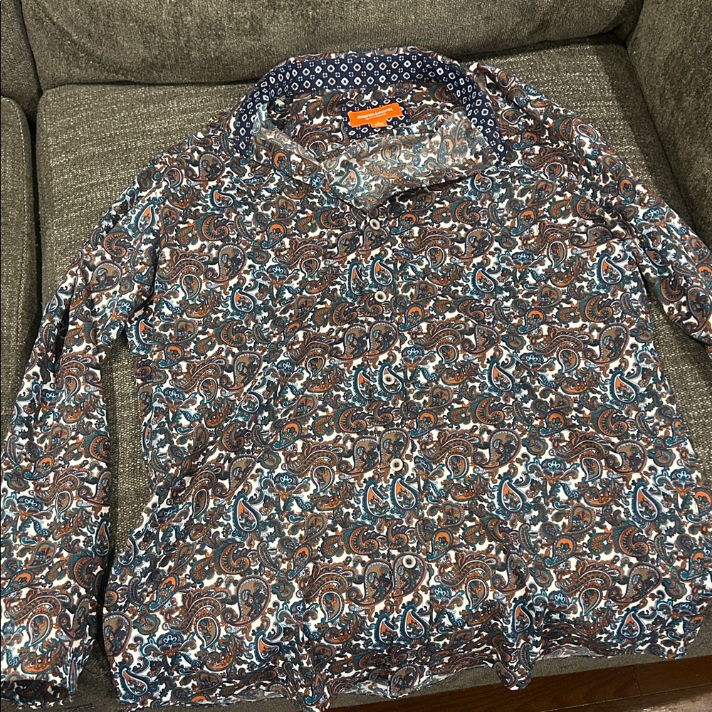 Johnston & Murphy maroon, Blue, brown and Orange Paisley Shirt